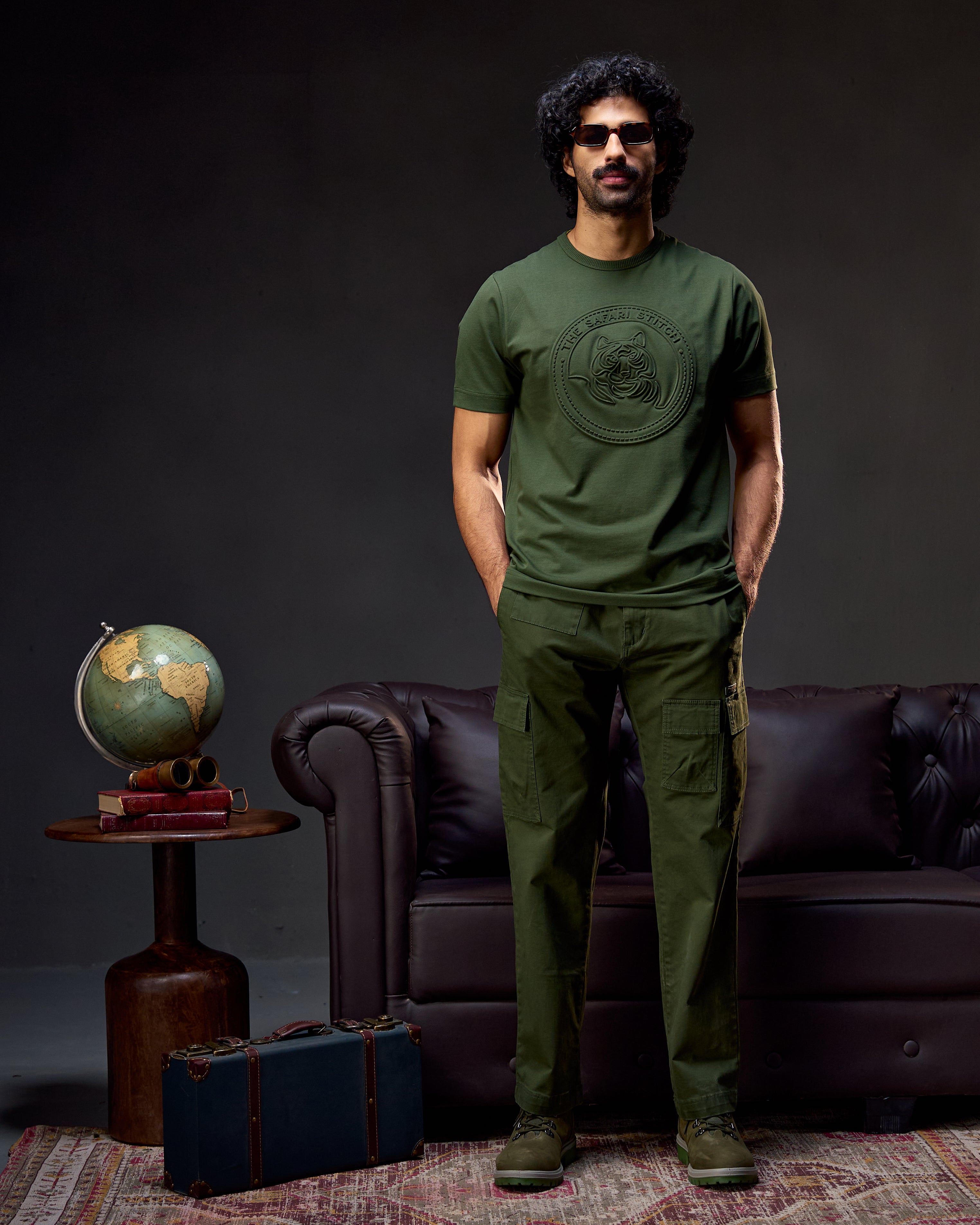 Embossed Tiger - Men's Safari Tee in Kombu Green