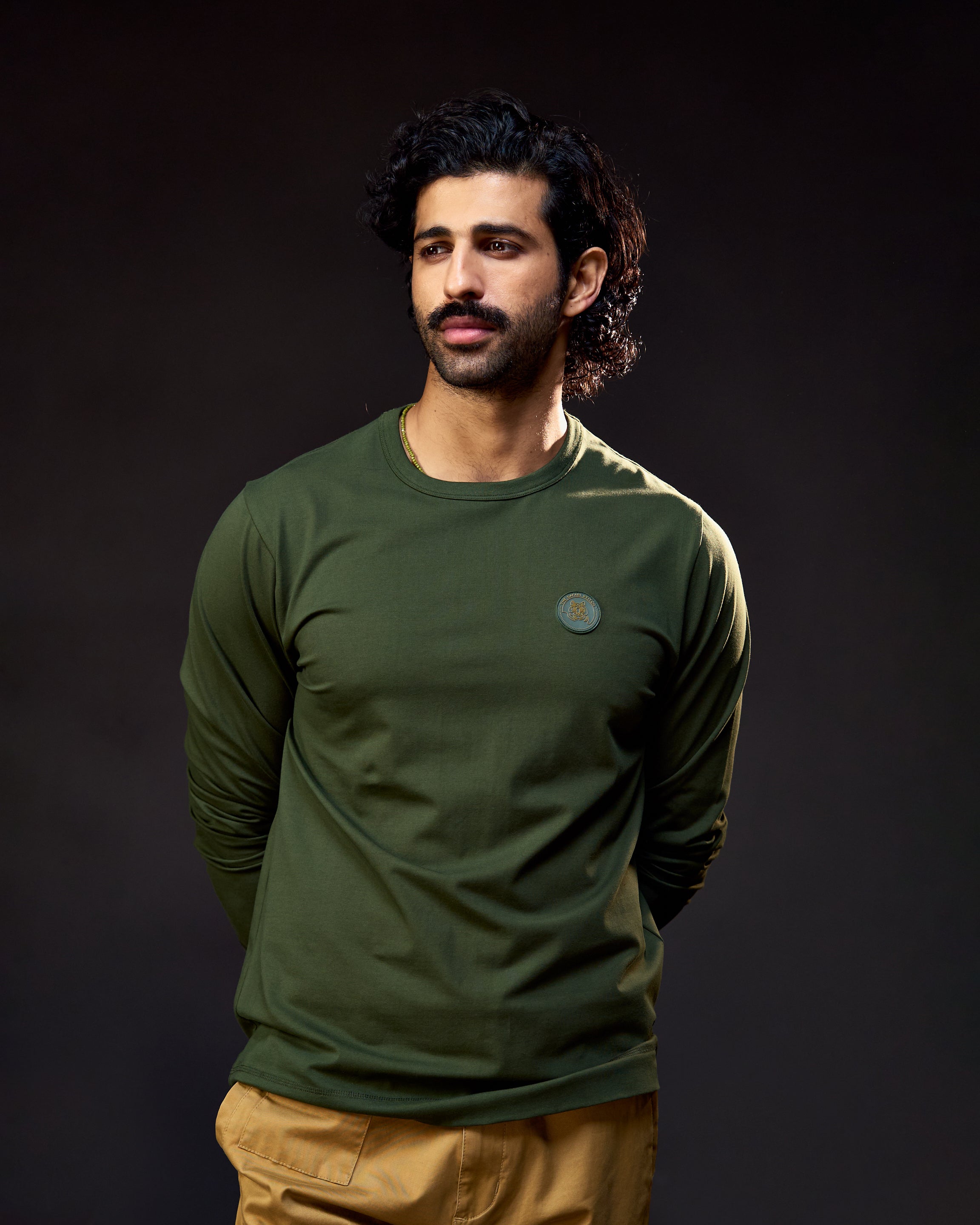 Tiger Crest - Full Sleeves Men's Safari Tee in Kombu Green