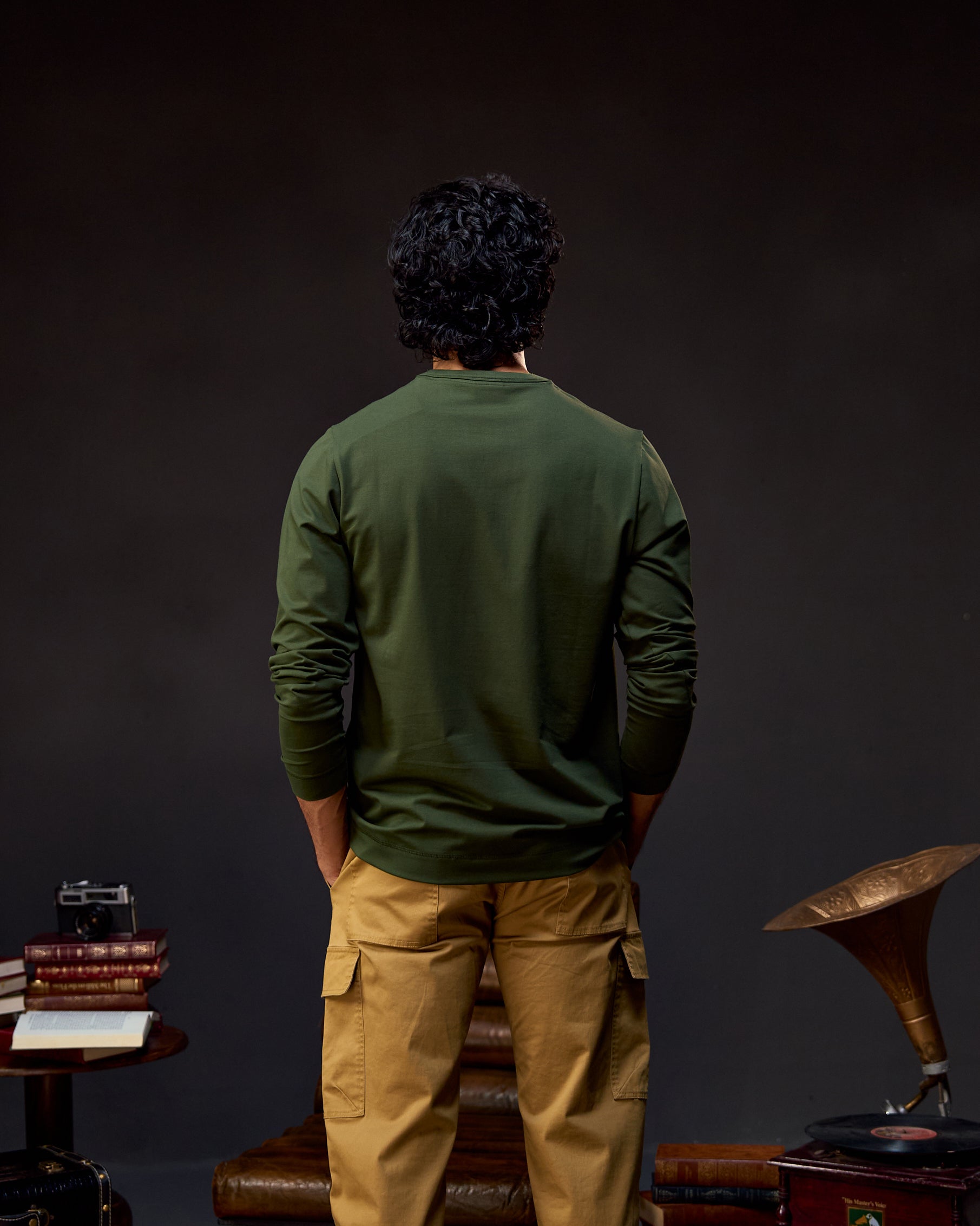 Tiger Crest - Full Sleeves Men's Safari Tee in Kombu Green