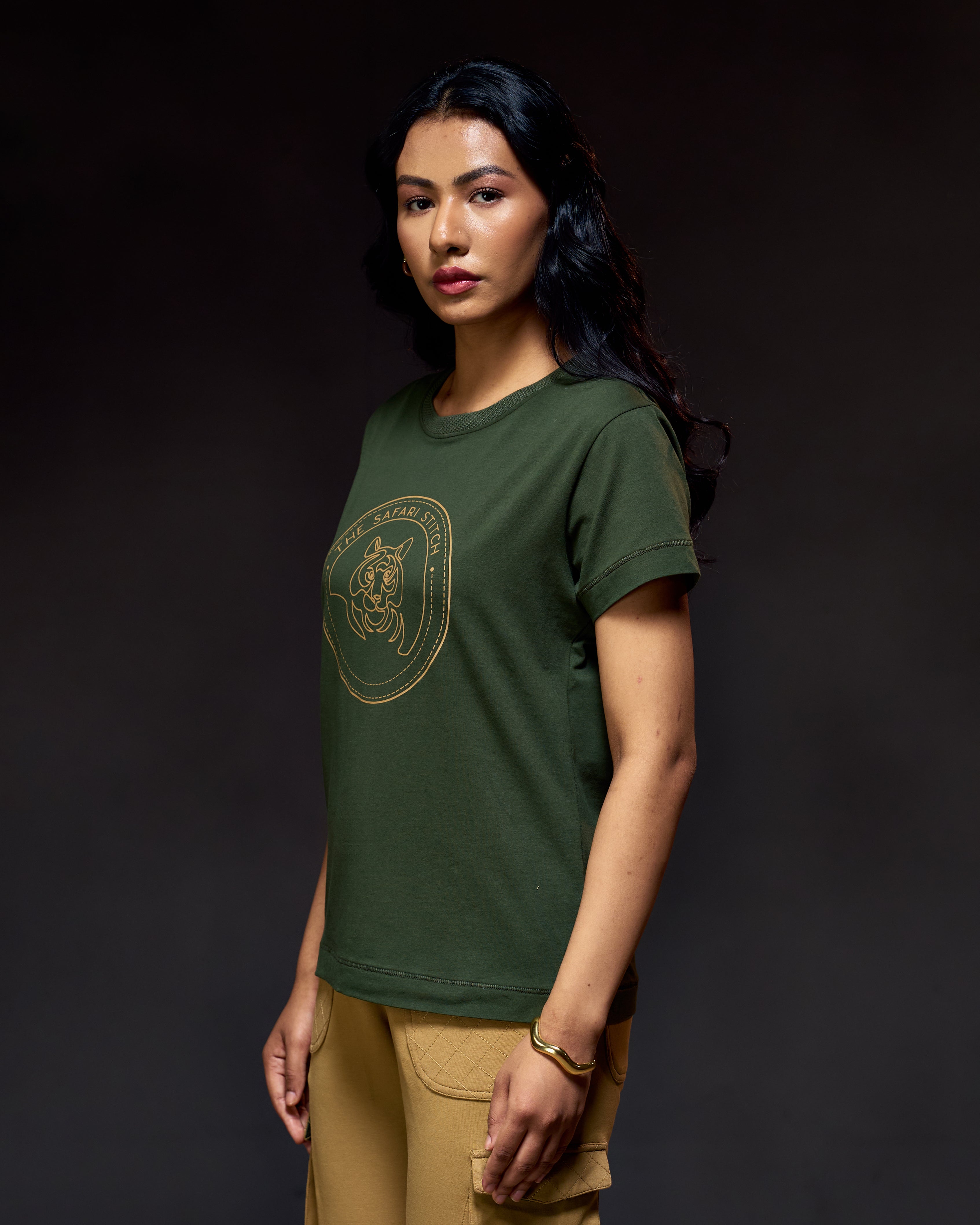 Gazing Tiger - Women's Safari Tee in Kombu Green