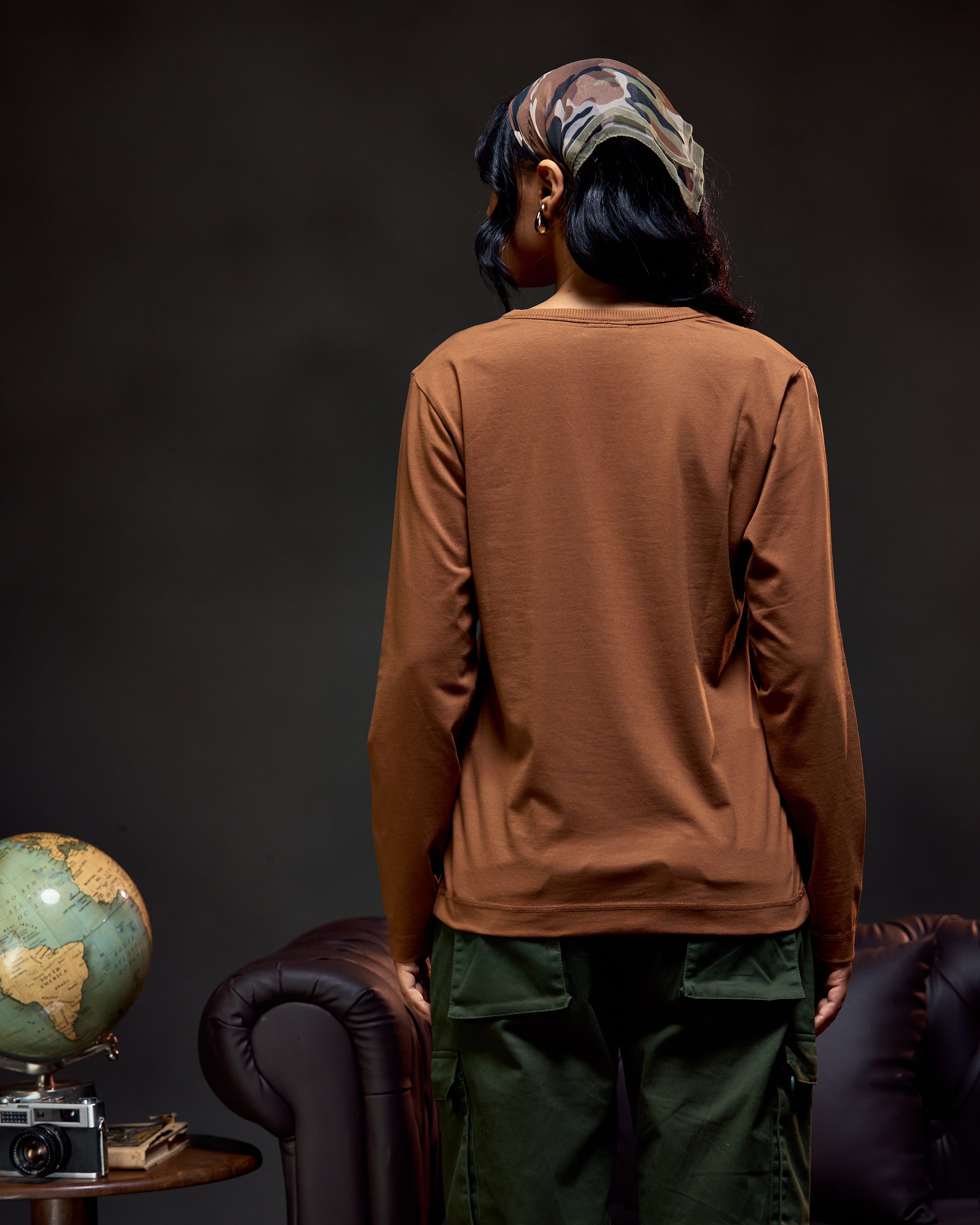 Crouching Tiger - Full Sleeves Women's Tee in Bark Brown