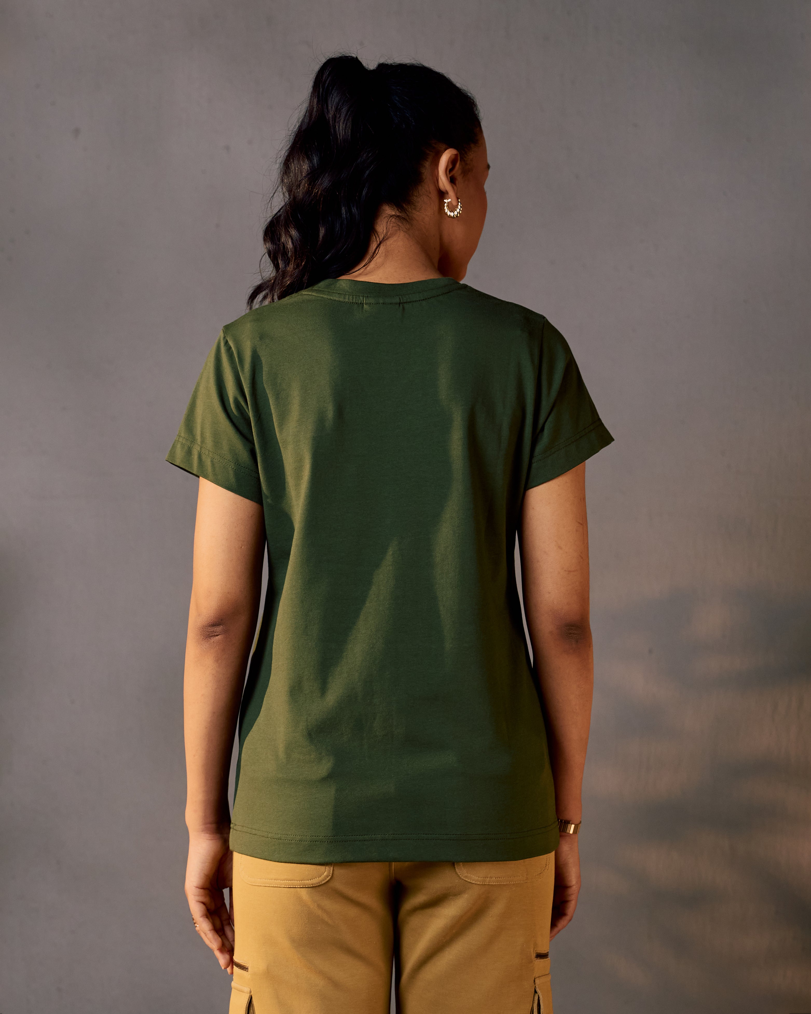 Gazing Tiger - Ribbed Neck Women's Tee in Kombu Green