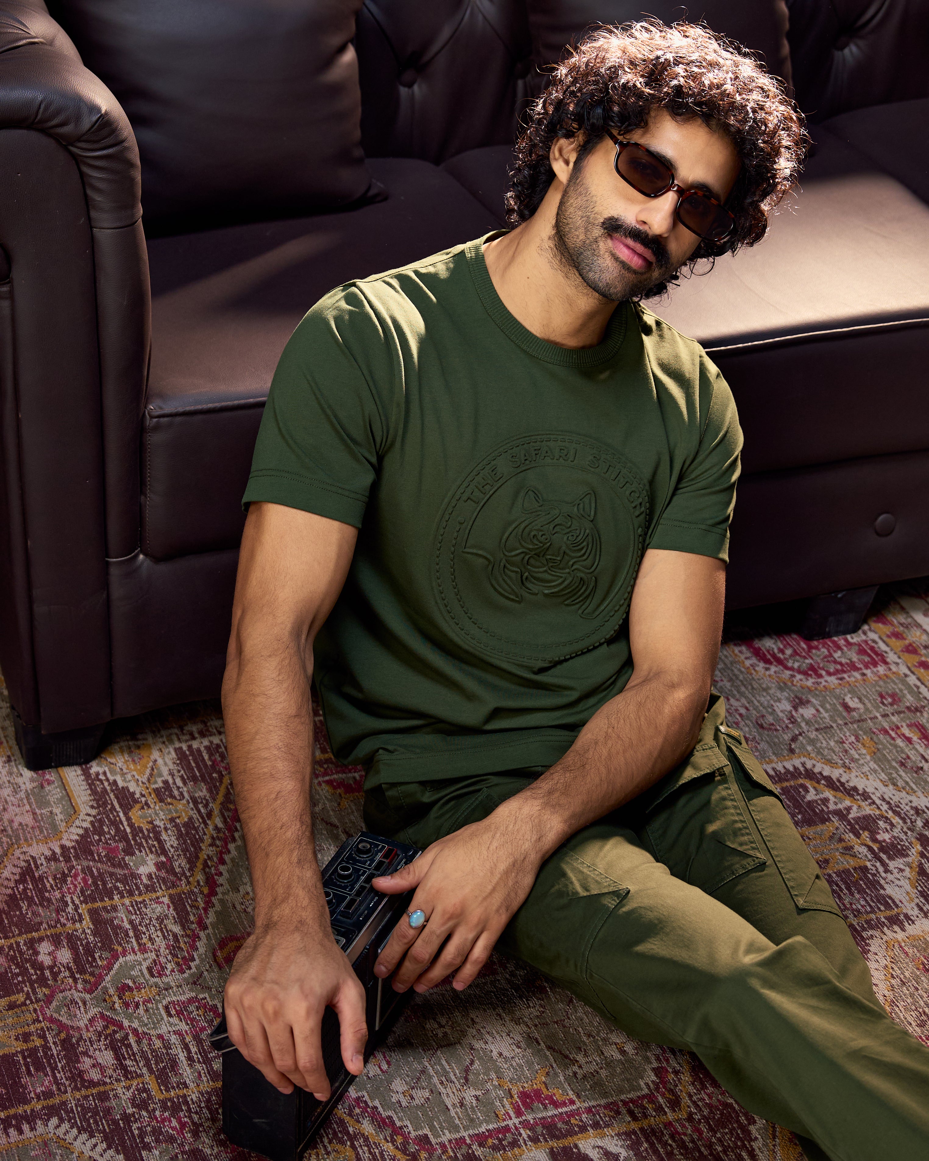 Embossed Tiger  - Men's Safari Tee in Kombu Green