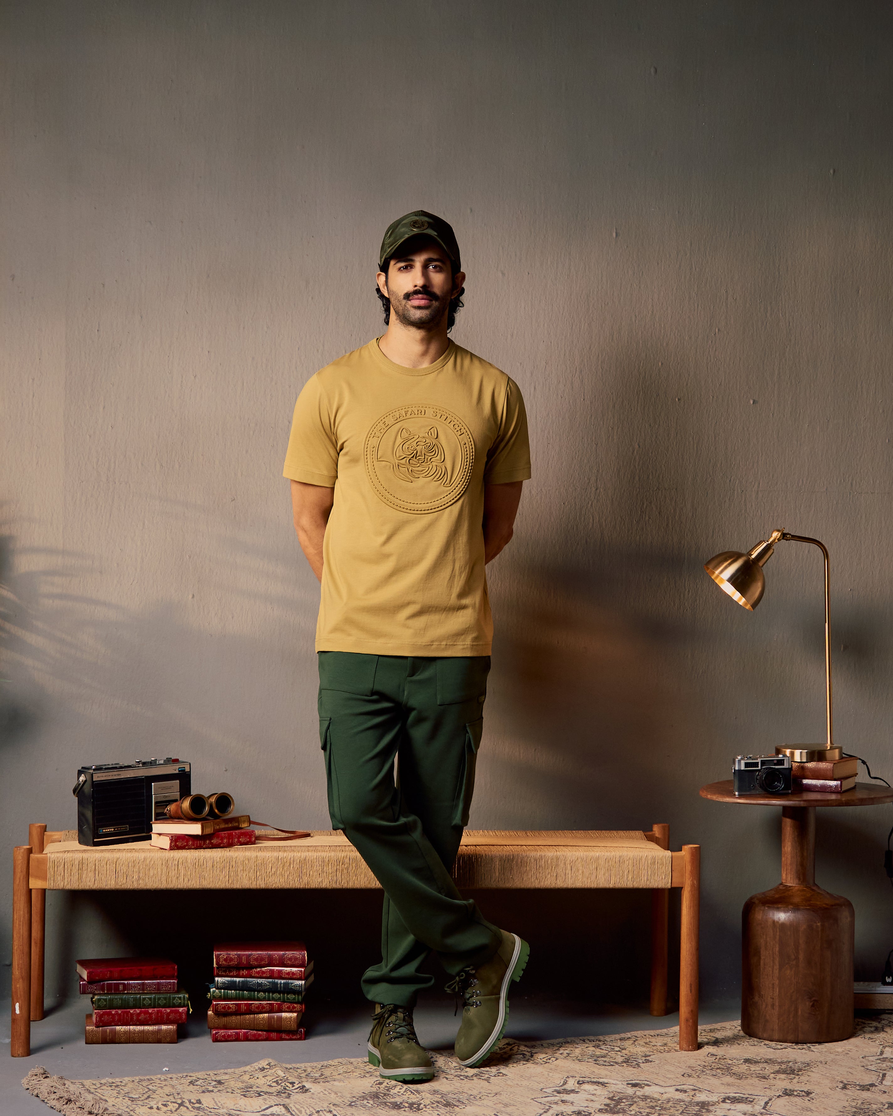 Embossed Tiger  - Men's Safari Tee in Jungle Khaki