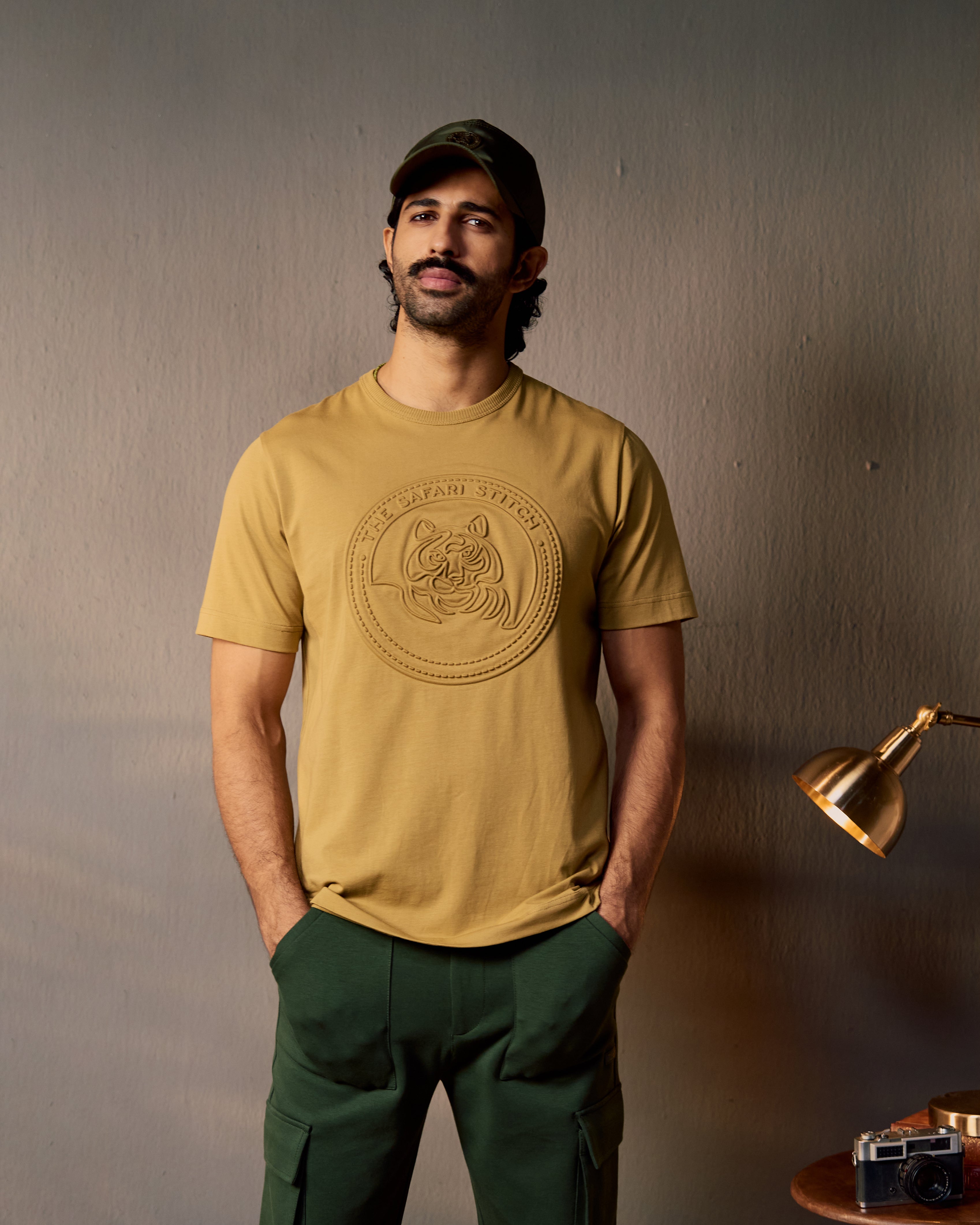 Embossed Tiger  - Men's Safari Tee in Jungle Khaki