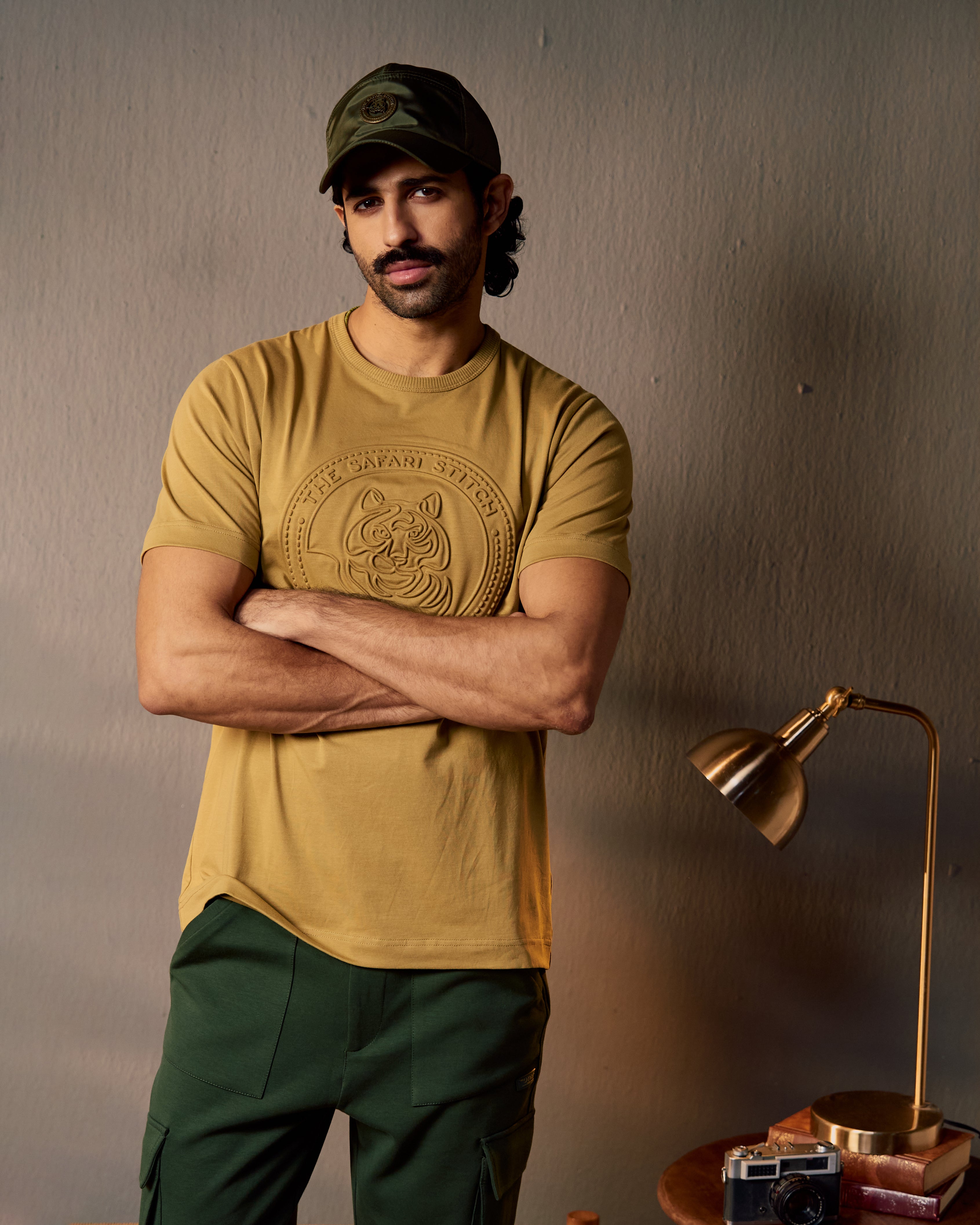Embossed Tiger  - Men's Safari Tee in Jungle Khaki