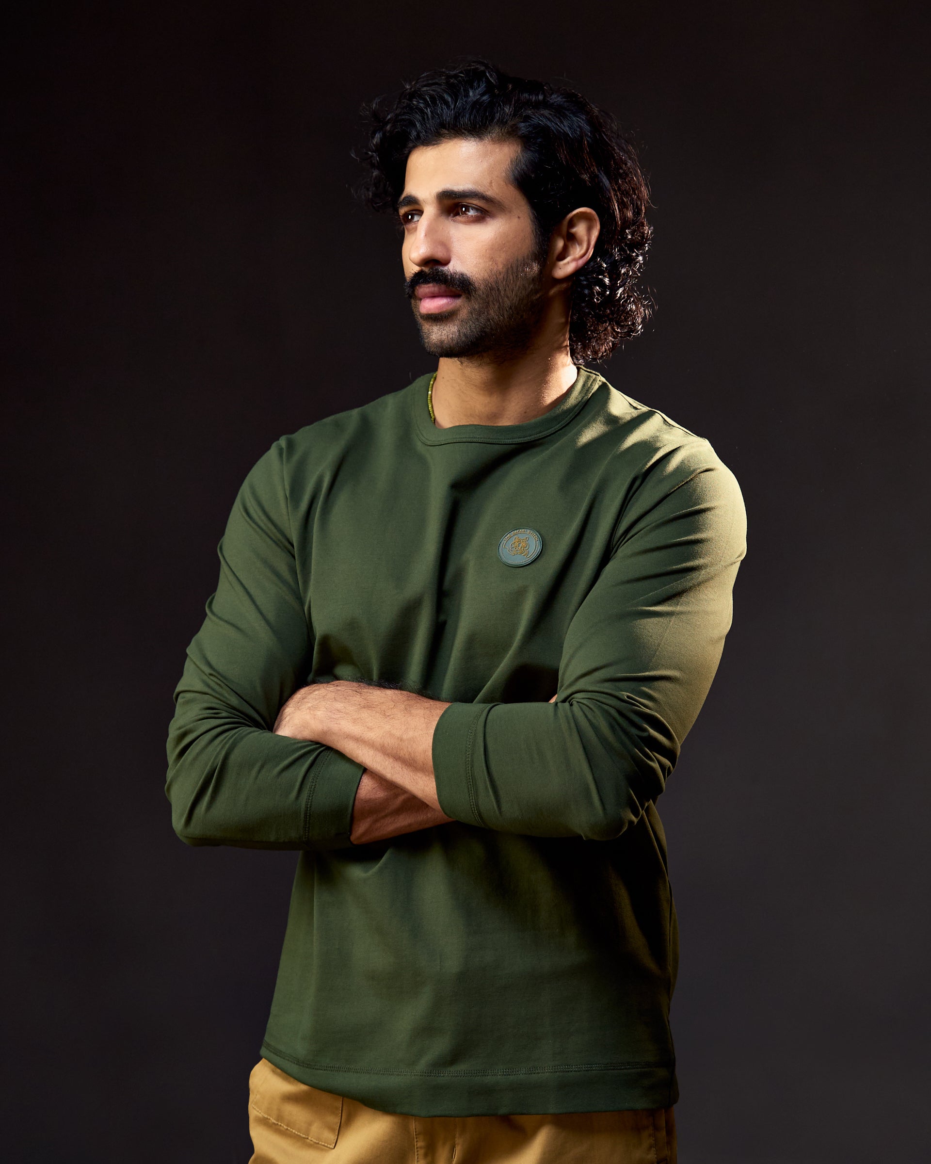 Tiger Crest  - Full Sleeves Men's Safari Tee in Kombu Green