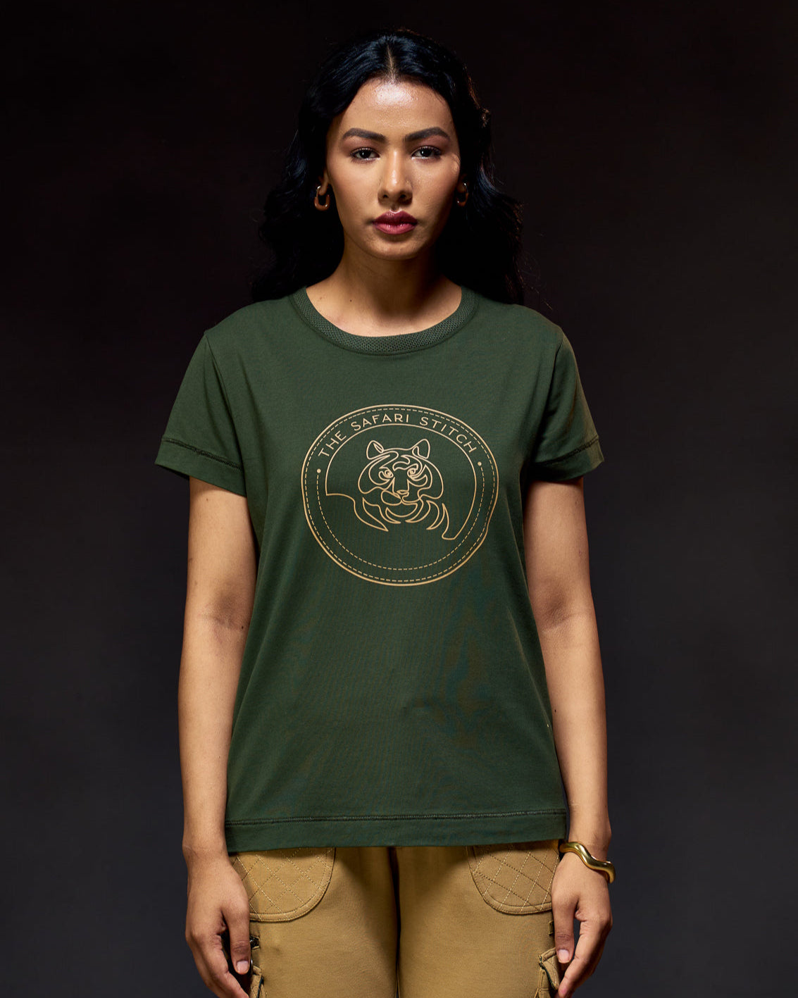 Gazing Tiger - Women's Safari Tee in Kombu Green