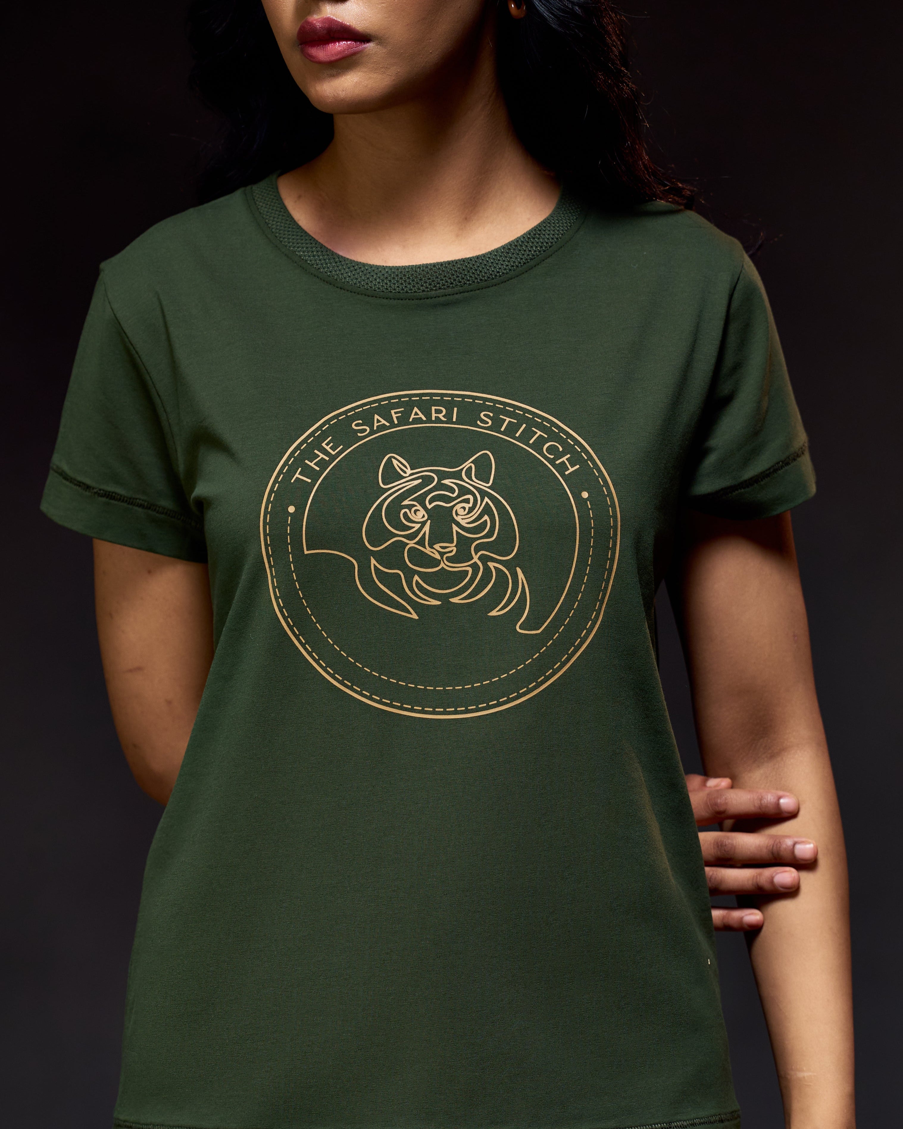 Gazing Tiger - Women's Safari Tee in Kombu Green