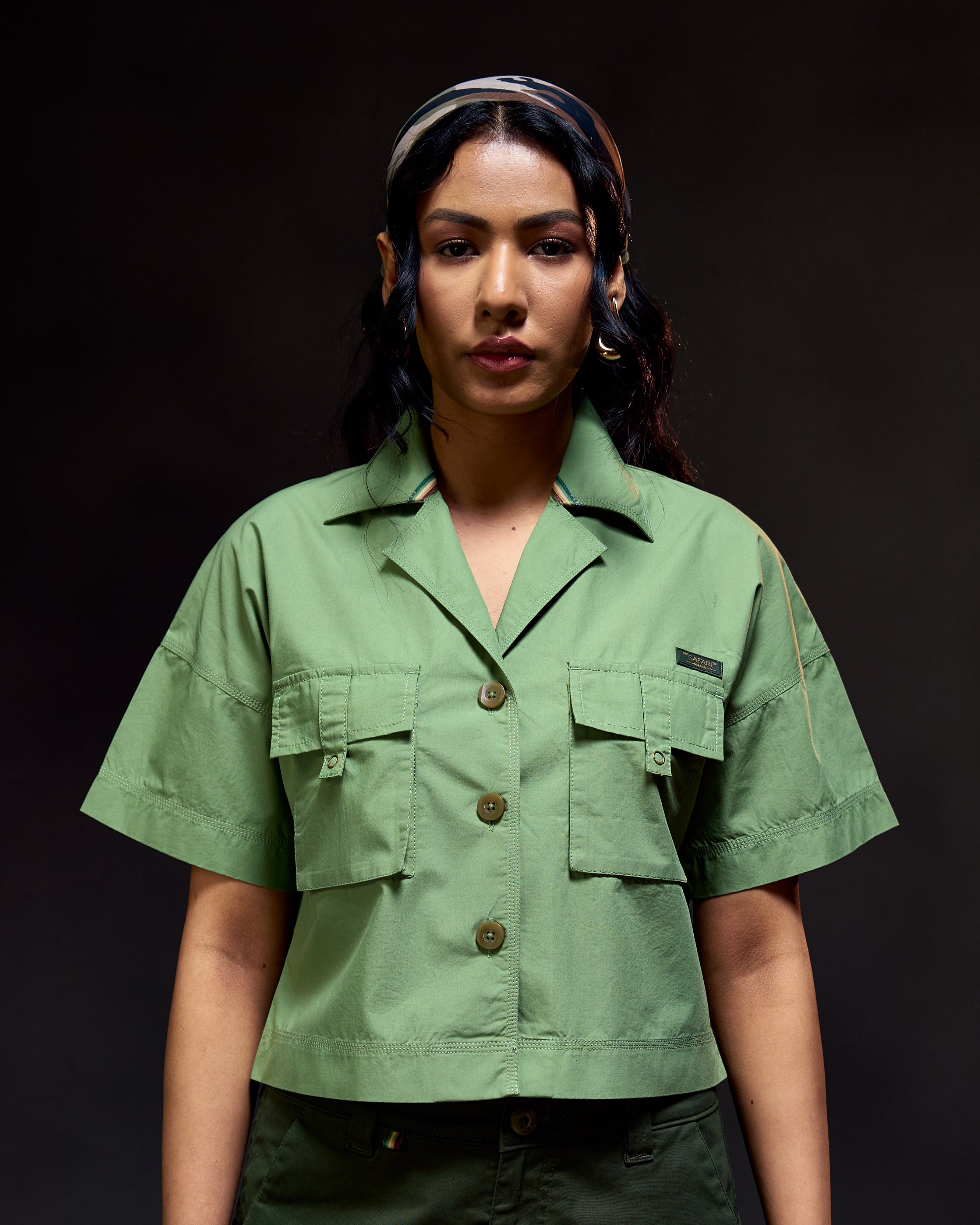 Panthera Crop - Women's Safari Shirt in Sal Green