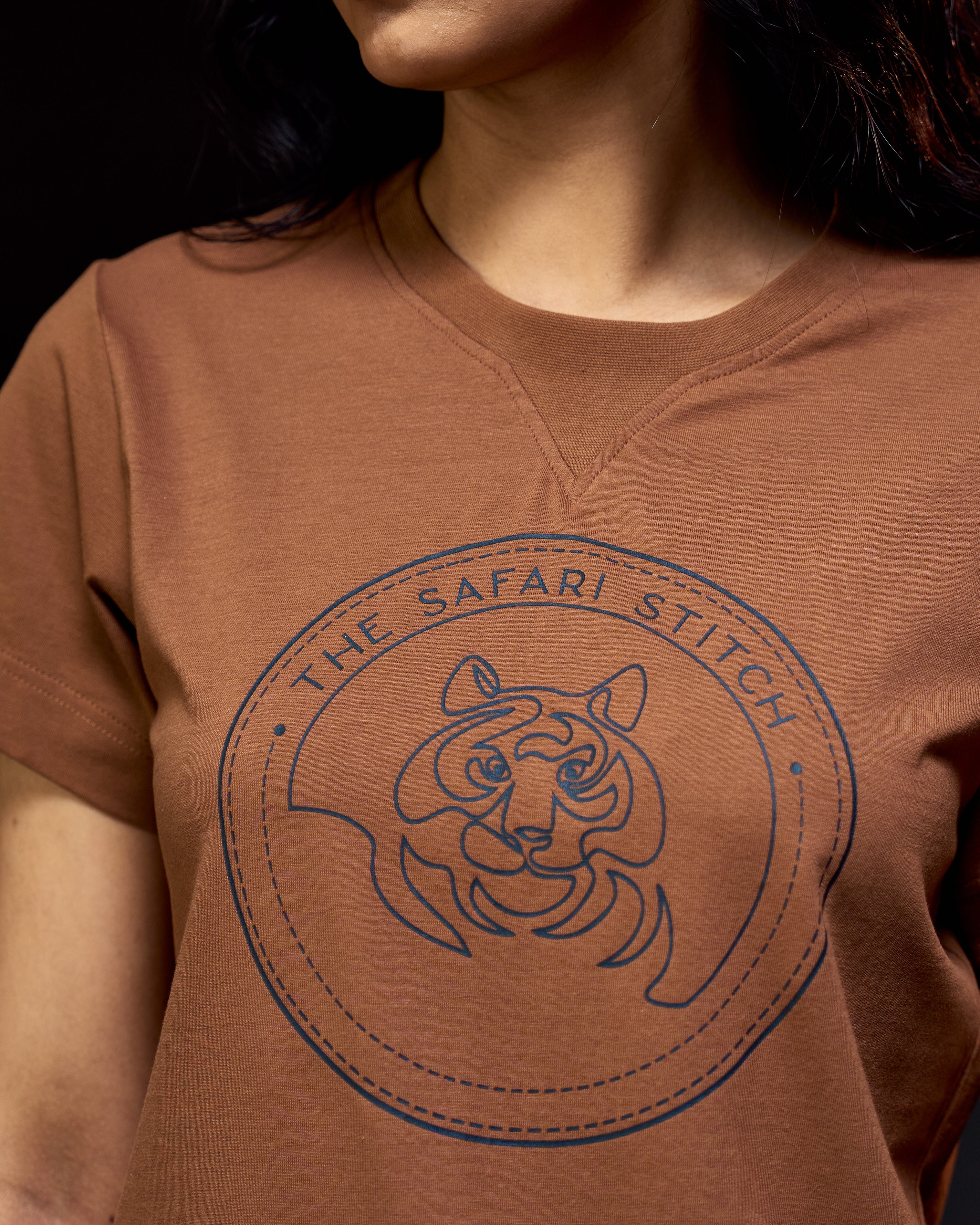Gazing Tiger - Ribbed Neck Women's Tee in Bark Brown