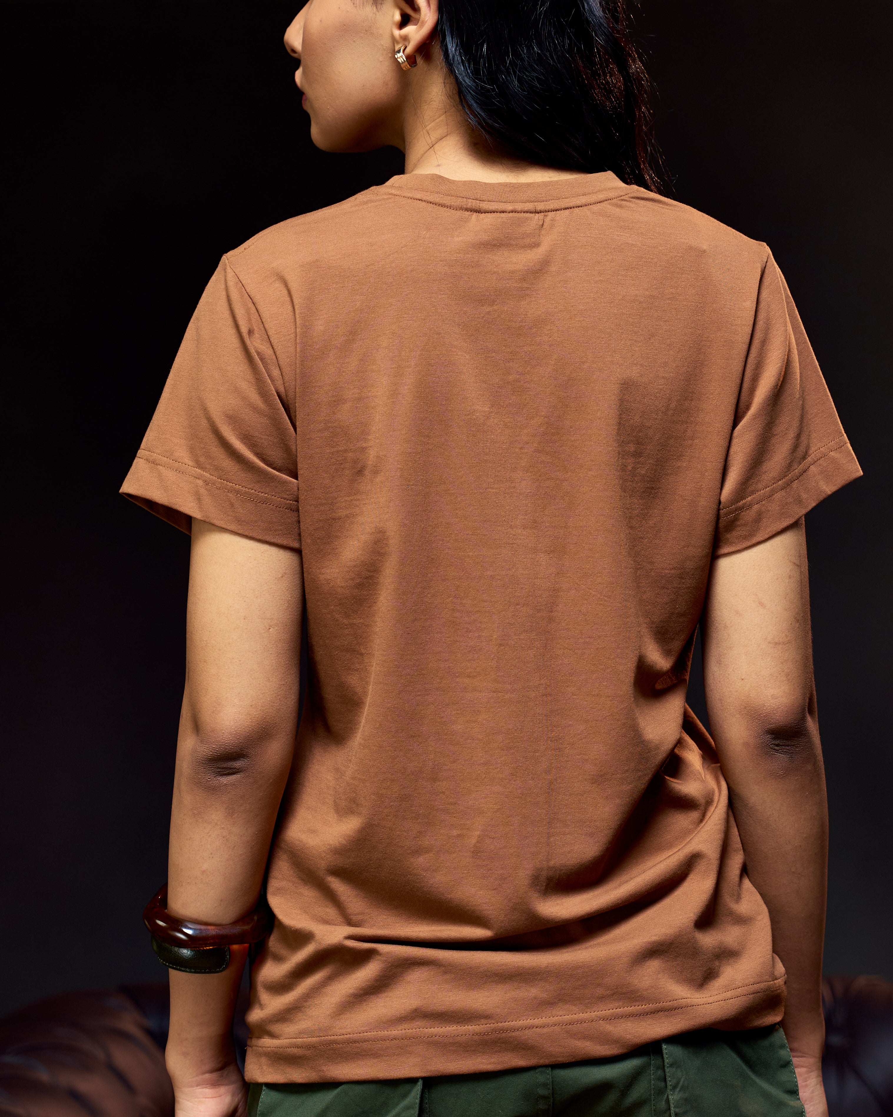 Gazing Tiger - Ribbed Neck Women's Tee in Bark Brown