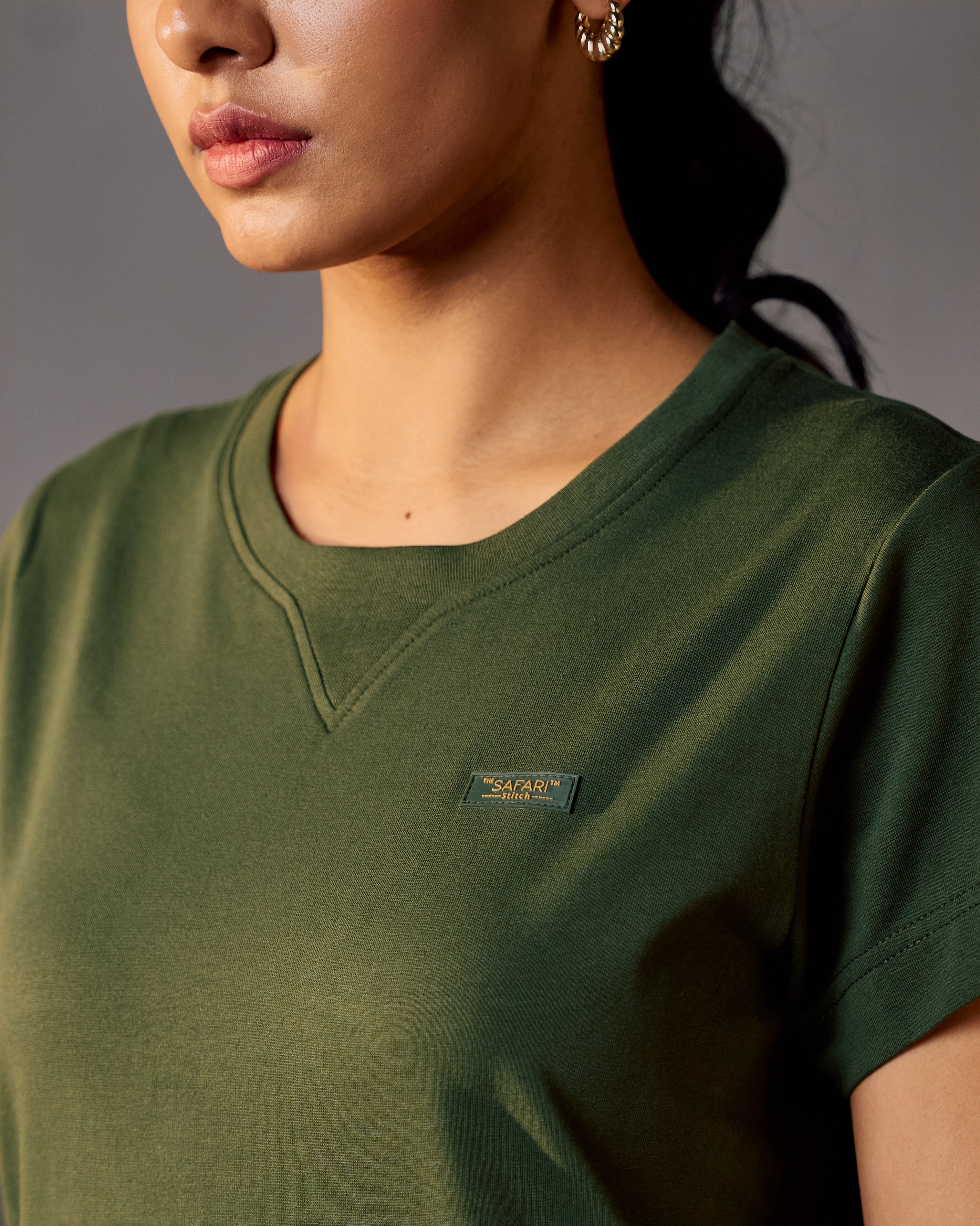 Gazing Tiger - Ribbed Neck Women's Tee in Kombu Green