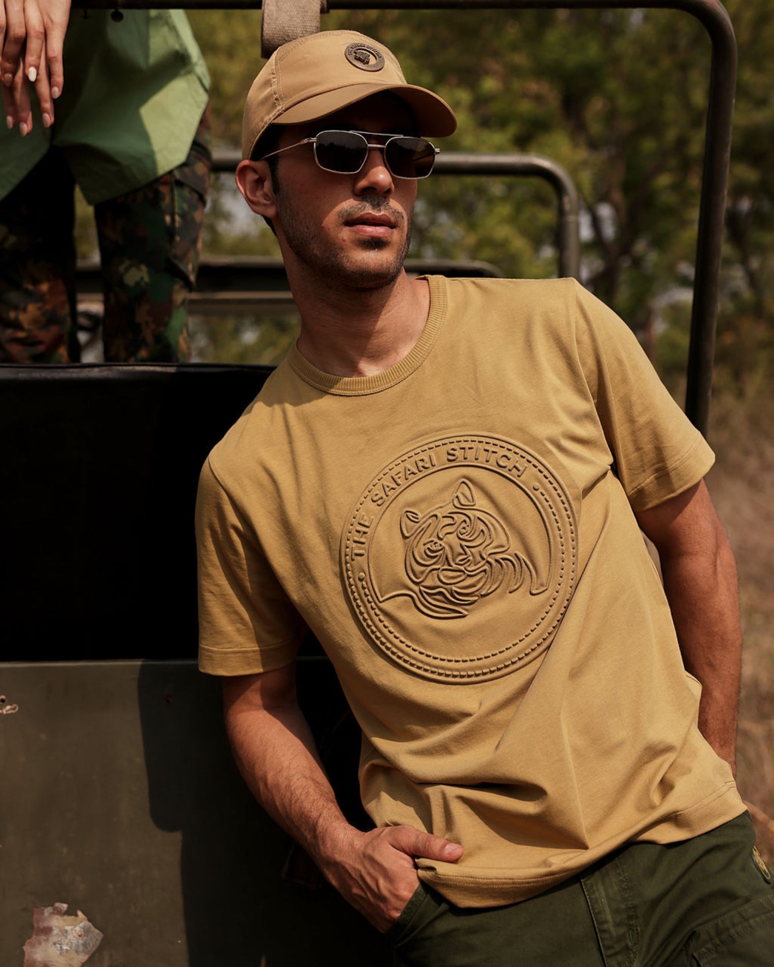 Embossed Tiger  - Men's Safari Tee in Jungle Khaki